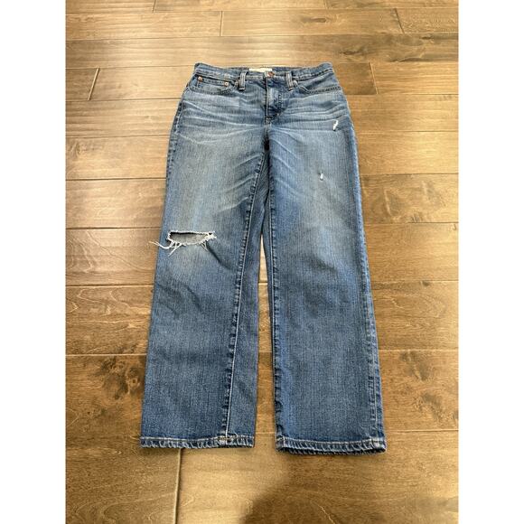 Madewell Womens Blue Classic Straight Jean Denim Stretch Distressed Size 25 - Picture 2 of 10
